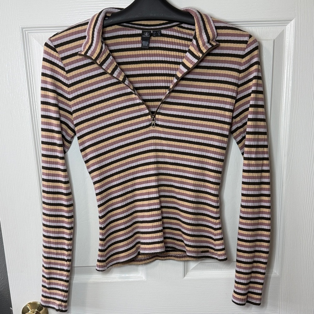 Volcom Stone Checked Espresso Long Sleeve Top